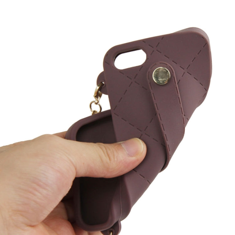 Lady Dual-use Bag Style Plaid Texture Silicon Case with Hand Strap for iPhone 5 & 5s & SE