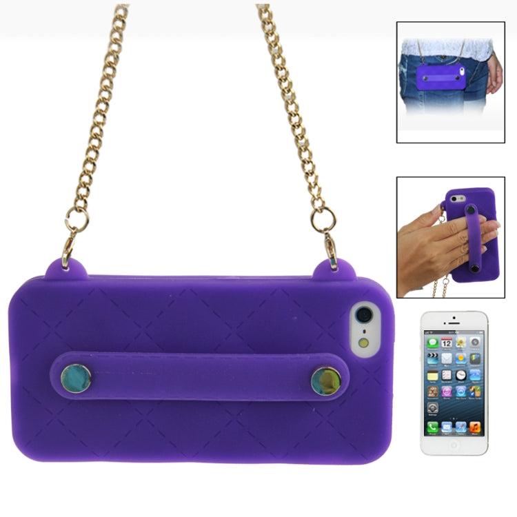 Lady Dual-use Bag Style Plaid Texture Silicon Case with Hand Strap for iPhone 5 & 5s & SE