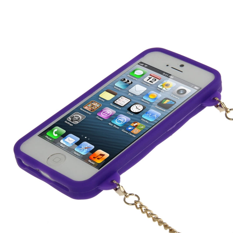 Lady Dual-use Bag Style Plaid Texture Silicon Case with Hand Strap for iPhone 5 & 5s & SE