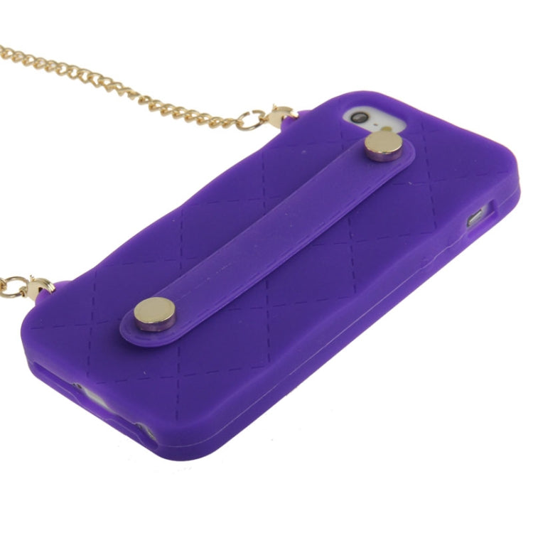 Lady Dual-use Bag Style Plaid Texture Silicon Case with Hand Strap for iPhone 5 & 5s & SE
