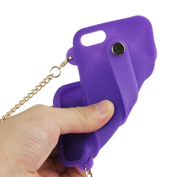 Lady Dual-use Bag Style Plaid Texture Silicon Case with Hand Strap for iPhone 5 & 5s & SE