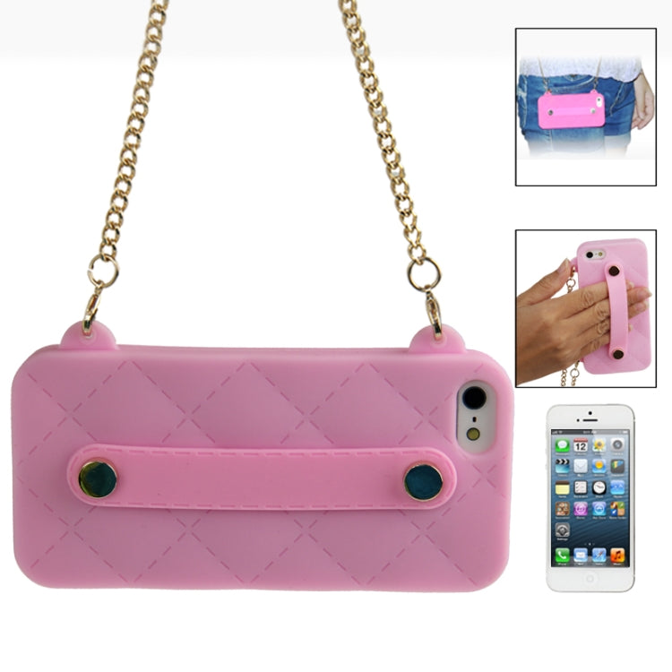 Lady Dual-use Bag Style Plaid Texture Silicon Case with Hand Strap for iPhone 5 & 5s & SE