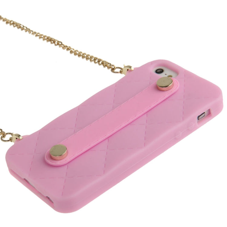 Lady Dual-use Bag Style Plaid Texture Silicon Case with Hand Strap for iPhone 5 & 5s & SE