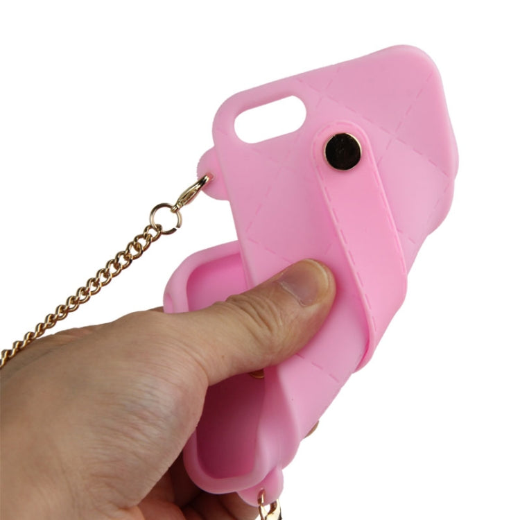 Lady Dual-use Bag Style Plaid Texture Silicon Case with Hand Strap for iPhone 5 & 5s & SE