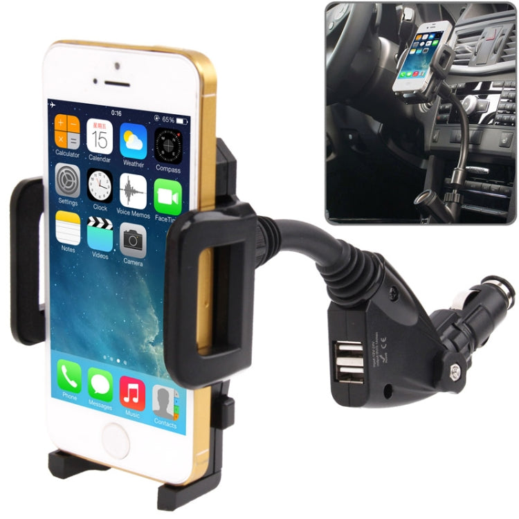 12V Cigarette Lighter Power Supply with 2 x USB Ports Car Charger Holder, Adjusting Width: 135mm, For iPhone, Galaxy, Huawei, Xiaomi, LG, HTC and Other Smart Phones(Black)