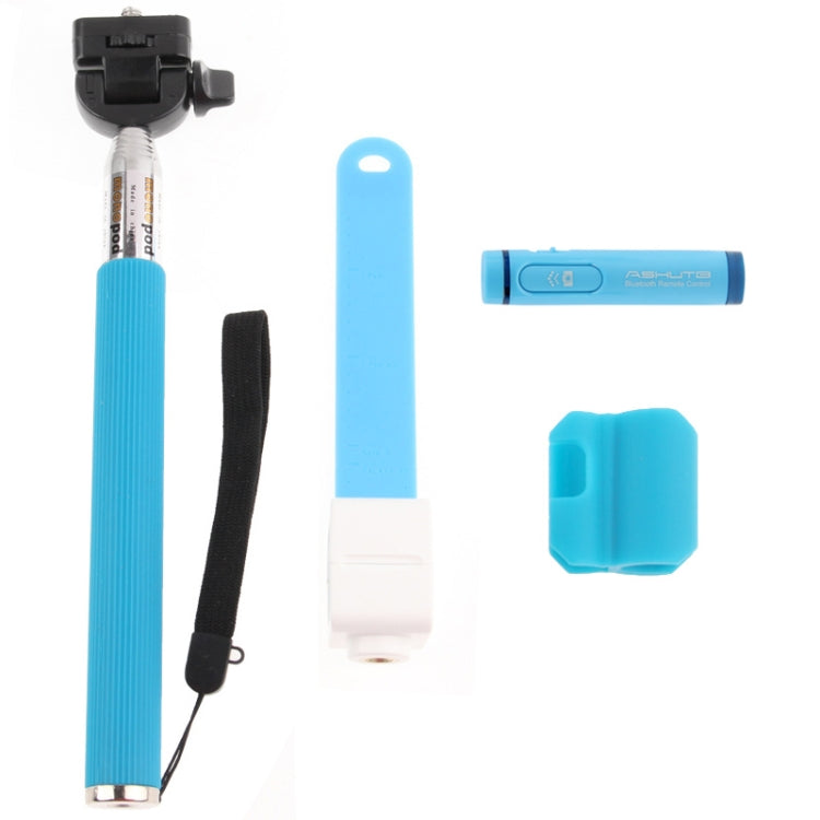 4 in 1 Portable Bluetooth Remote Shutter and Monopod, Including Selfie Stick & Shutter 4 Clip & Shutter 4 & Holder Q(Blue)