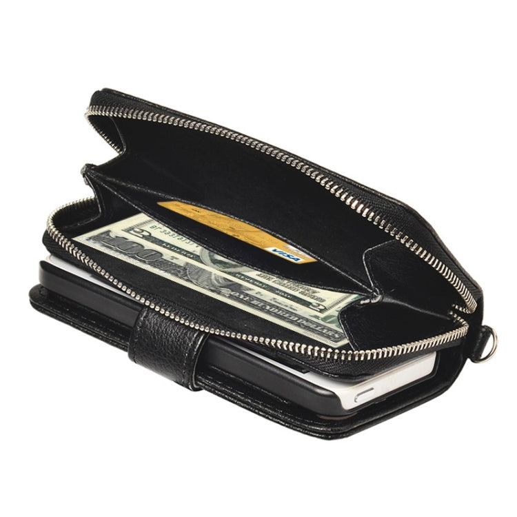 Zipper Wallet Leather Case with Lanyard for iPhone 5 & 5