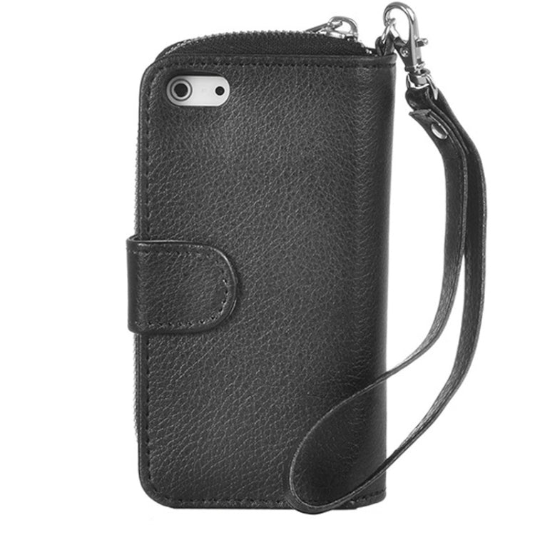 Zipper Wallet Leather Case with Lanyard for iPhone 5 & 5