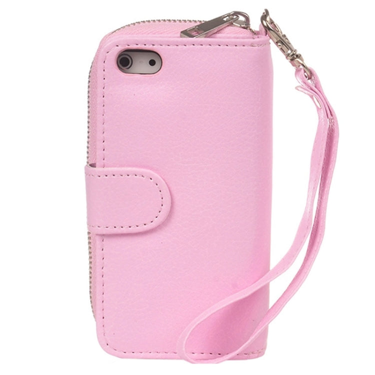 Zipper Wallet Leather Case with Lanyard for iPhone 5 & 5
