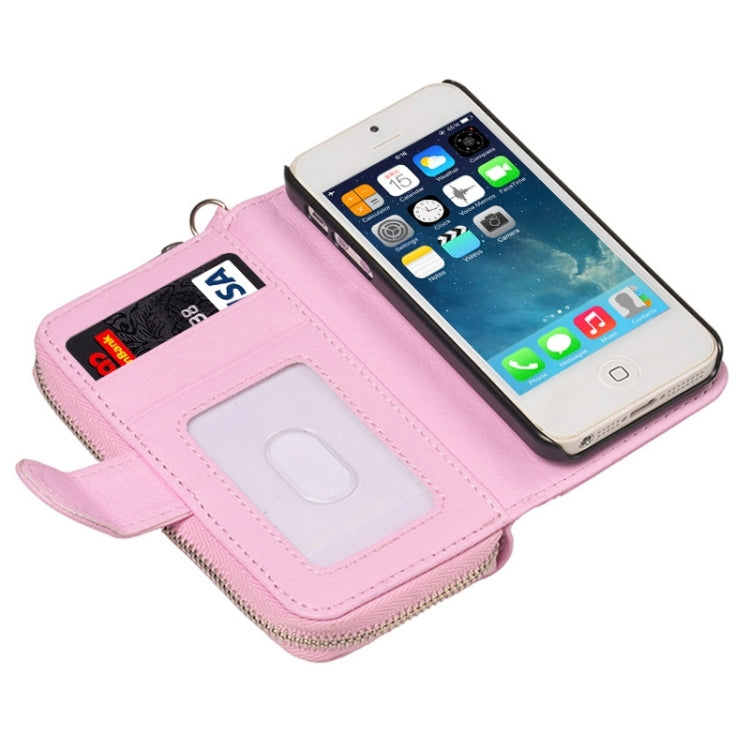Zipper Wallet Leather Case with Lanyard for iPhone 5 & 5