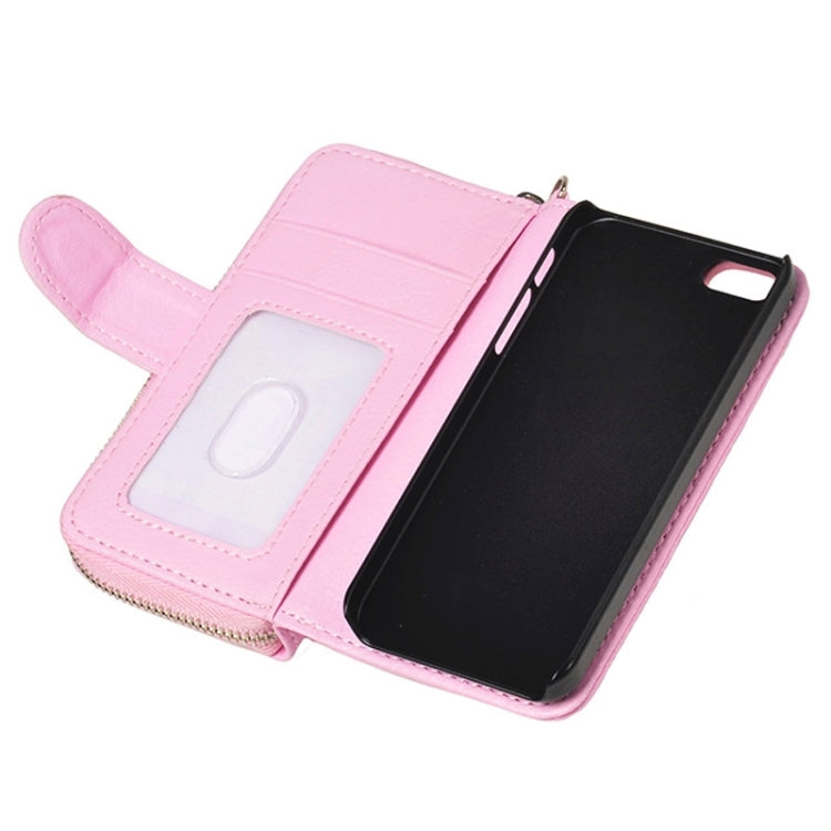 Zipper Wallet Leather Case with Lanyard for iPhone 5 & 5