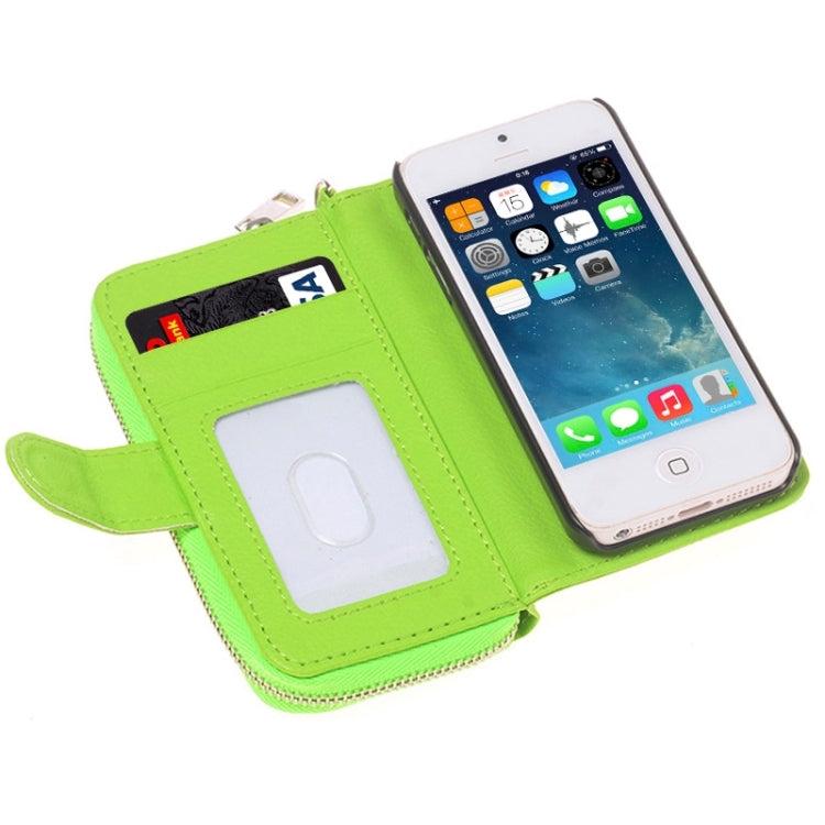 Zipper Wallet Leather Case with Lanyard for iPhone 5 & 5