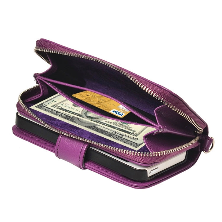 Zipper Wallet Leather Case with Lanyard for iPhone 5 & 5