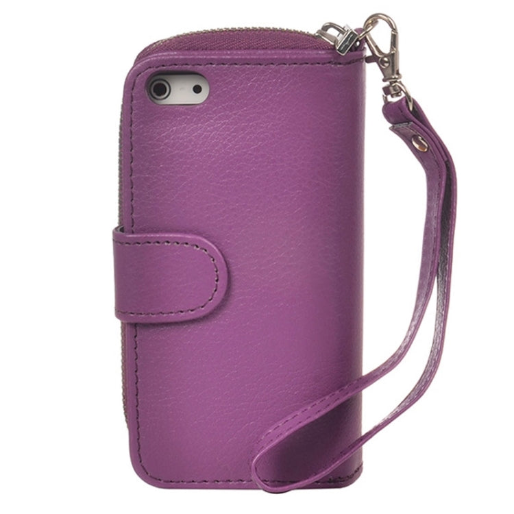 Zipper Wallet Leather Case with Lanyard for iPhone 5 & 5