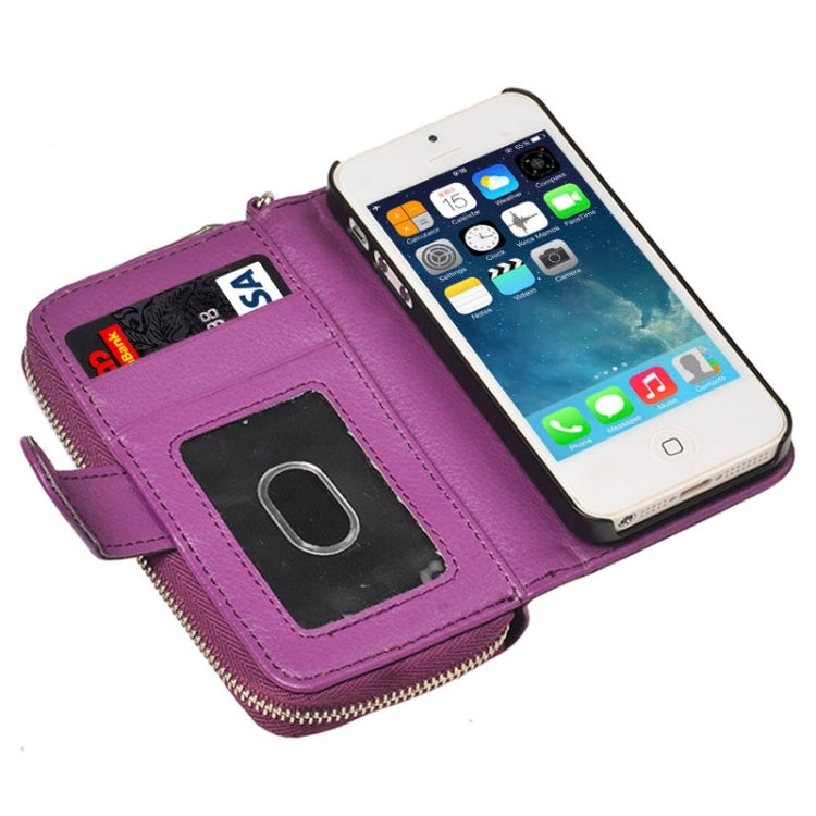 Zipper Wallet Leather Case with Lanyard for iPhone 5 & 5