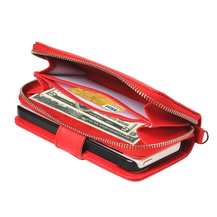 Zipper Wallet Leather Case with Lanyard for iPhone 5 & 5