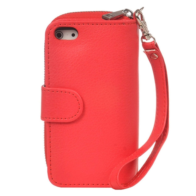 Zipper Wallet Leather Case with Lanyard for iPhone 5 & 5