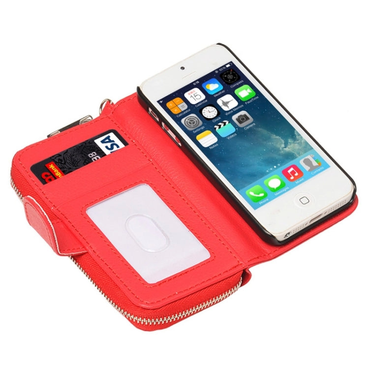 Zipper Wallet Leather Case with Lanyard for iPhone 5 & 5