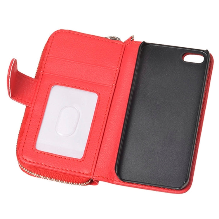 Zipper Wallet Leather Case with Lanyard for iPhone 5 & 5