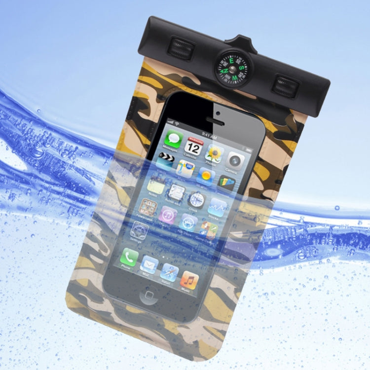 Camouflage Pattern Waterproof Bag Protective Case with Strap & Armband / Compass for iPhone 5 & 5C & 5S / iPhone 4 & 4S / 3GS / Other Similar Size Mobile Phones, Waterproof Degree: IPX8 (Yellowish Brown)