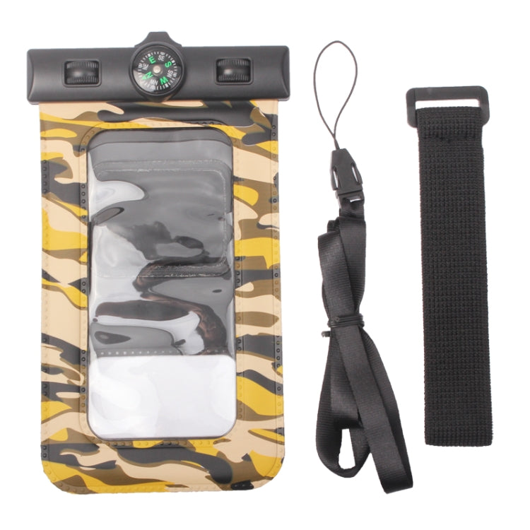 Camouflage Pattern Waterproof Bag Protective Case with Strap & Armband / Compass for iPhone 5 & 5C & 5S / iPhone 4 & 4S / 3GS / Other Similar Size Mobile Phones, Waterproof Degree: IPX8 (Yellowish Brown)