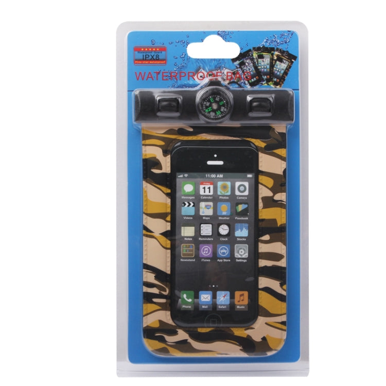 Camouflage Pattern Waterproof Bag Protective Case with Strap & Armband / Compass for iPhone 5 & 5C & 5S / iPhone 4 & 4S / 3GS / Other Similar Size Mobile Phones, Waterproof Degree: IPX8 (Yellowish Brown)