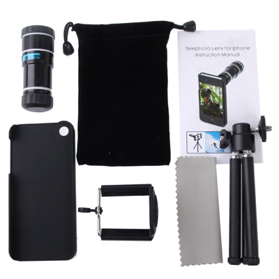 12X Optical Zoom Lens Mobile Phone Telescope Lens with Tripod + Plastic Case for iPhone 5(Black)