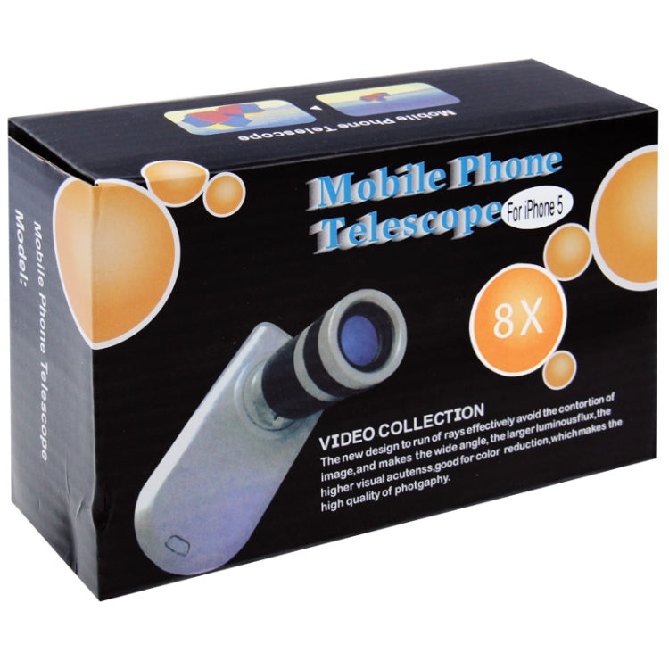 8X Zoom Lens Mobile Phone Telescope + Plastic Case for iPhone 5 & 5S(Black)