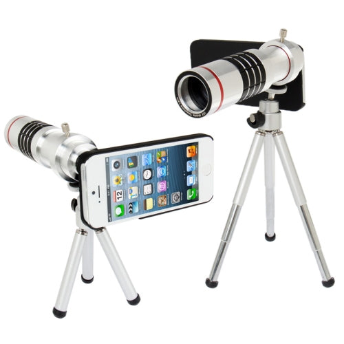 18X Optical Zoom Mobile Phone Telescope Lens with Tripod + Plastic Case for iPhone 5(Silver)