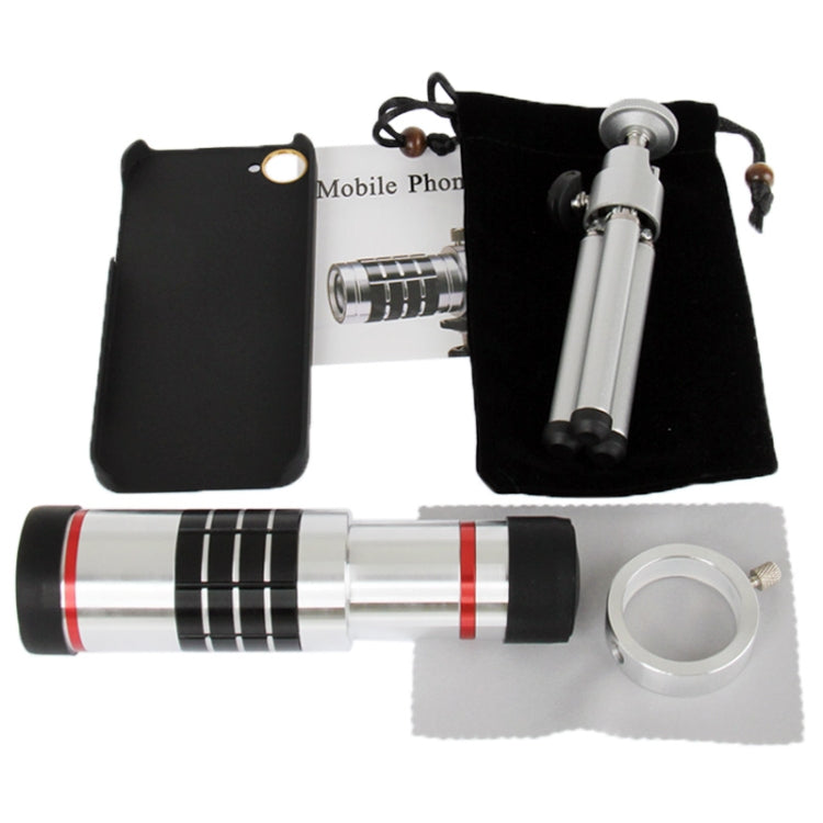 18X Optical Zoom Mobile Phone Telescope Lens with Tripod + Plastic Case for iPhone 5(Silver)