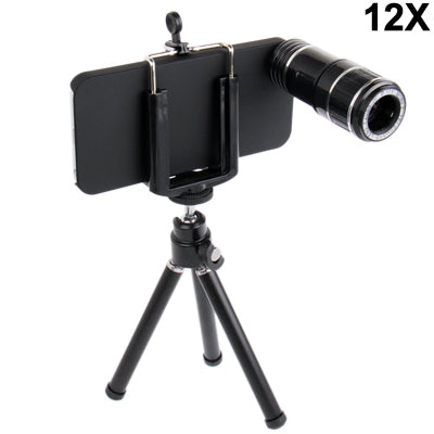 12X Optical Zoom Mobile Phone Telescope Lens with Tripod + Plastic Case for iPhone 5