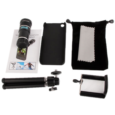 12X Optical Zoom Mobile Phone Telescope Lens with Tripod + Plastic Case for iPhone 5