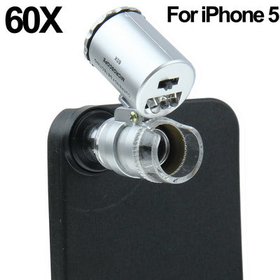 60X Zoom Call Phone Portable Microscope with Flash Light (White,Purple) + Back Cover for iPhone 5 & 5S(Black)