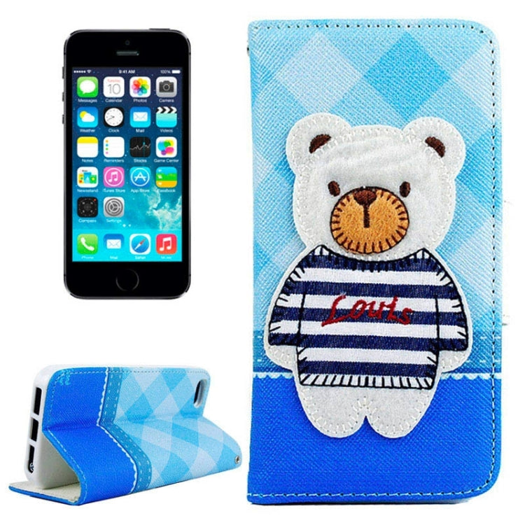 Little Bear Pattern Horizontal Flip Magnetic Buckle Leather Case with Card Slots & Holder & Lanyard for iPhone 5 & 5s & SE & SE