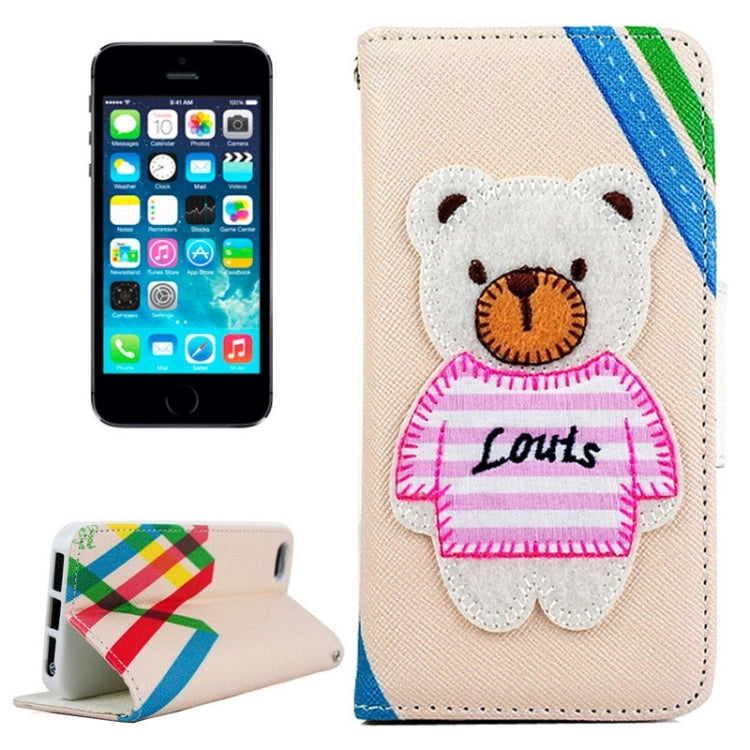 Little Bear Pattern Horizontal Flip Magnetic Buckle Leather Case with Card Slots & Holder & Lanyard for iPhone 5 & 5s & SE & SE