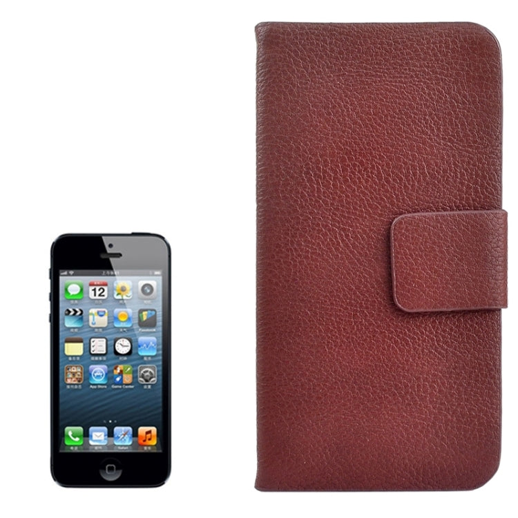 Litchi Texture Magnetic Snap Flip Leather Case for iPhone 5 & 5s & SE & SE(Brown)