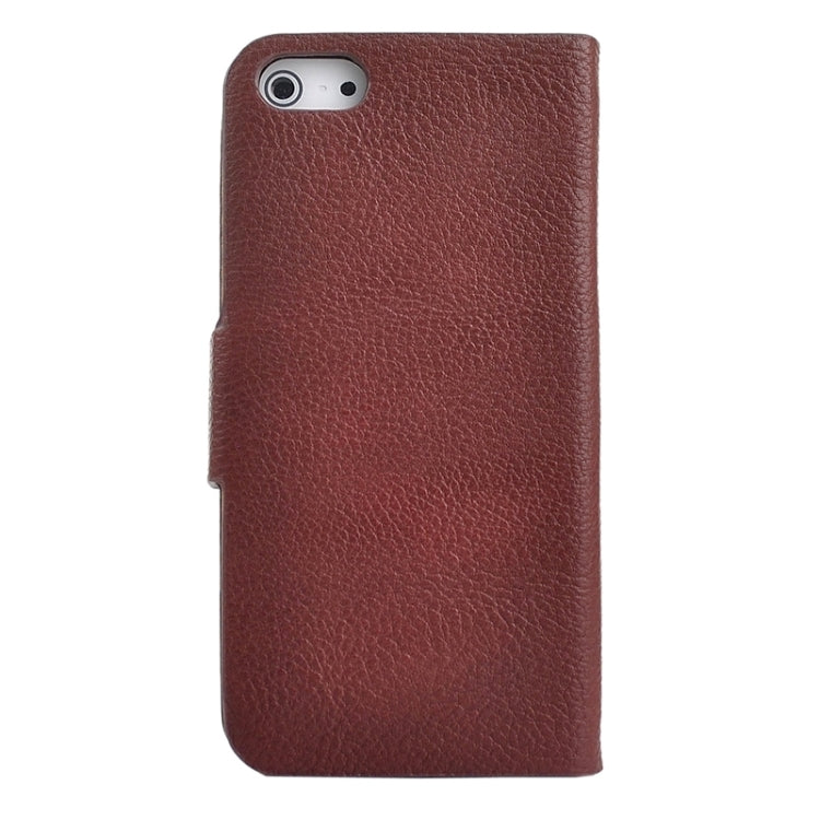 Litchi Texture Magnetic Snap Flip Leather Case for iPhone 5 & 5s & SE & SE(Brown)