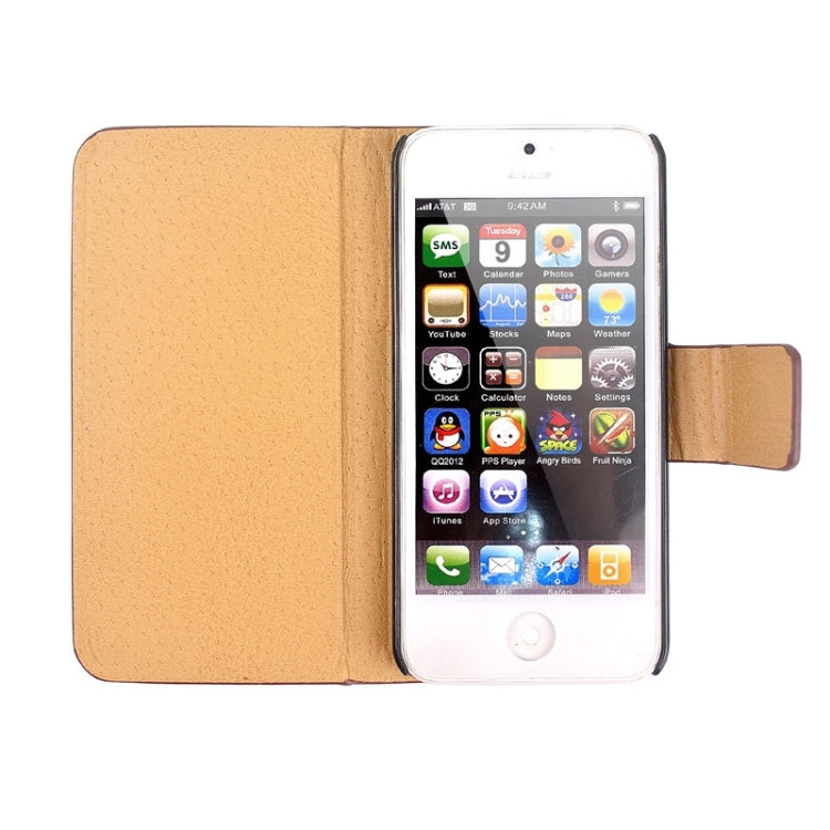 Litchi Texture Magnetic Snap Flip Leather Case for iPhone 5 & 5s & SE & SE(Brown)