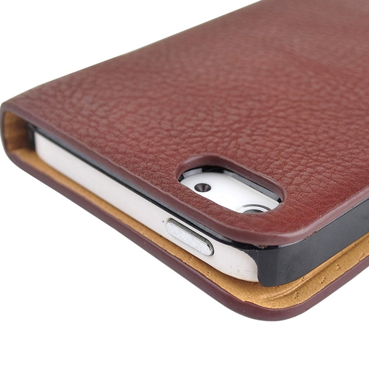 Litchi Texture Magnetic Snap Flip Leather Case for iPhone 5 & 5s & SE & SE(Brown)