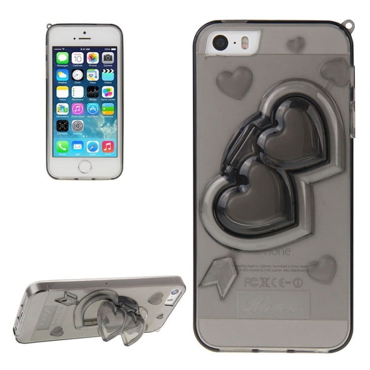 3D Love Heart Pattern TPU Protective Case with Holder & Lanyard for iPhone 5 & 5s & SE