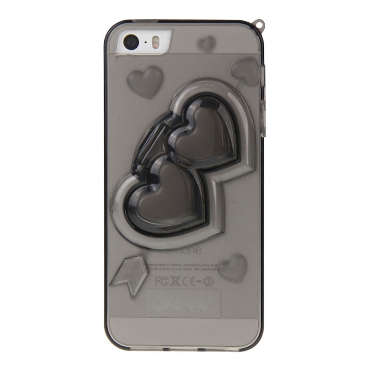 3D Love Heart Pattern TPU Protective Case with Holder & Lanyard for iPhone 5 & 5s & SE