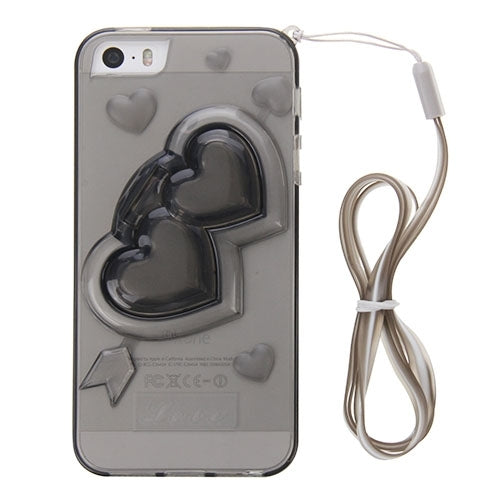 3D Love Heart Pattern TPU Protective Case with Holder & Lanyard for iPhone 5 & 5s & SE