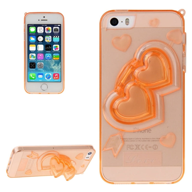 3D Love Heart Pattern TPU Protective Case with Holder & Lanyard for iPhone 5 & 5s & SE