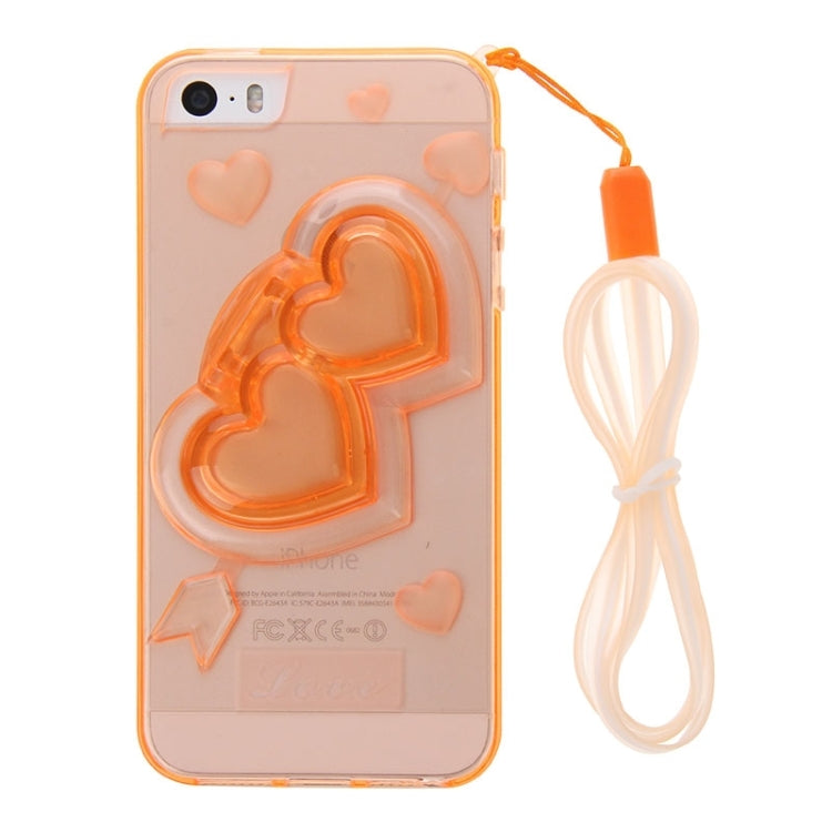 3D Love Heart Pattern TPU Protective Case with Holder & Lanyard for iPhone 5 & 5s & SE
