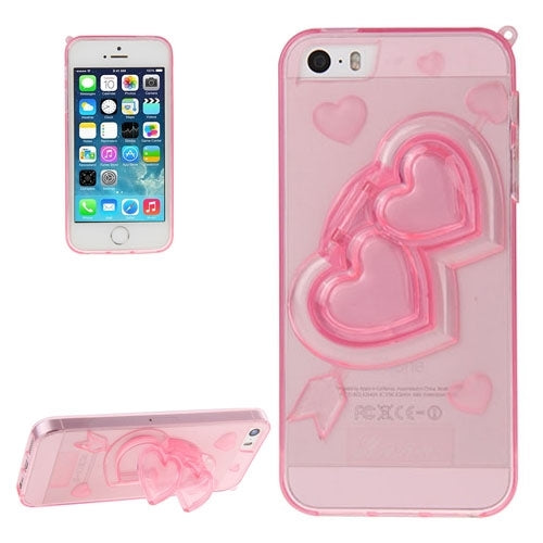 3D Love Heart Pattern TPU Protective Case with Holder & Lanyard for iPhone 5 & 5s & SE