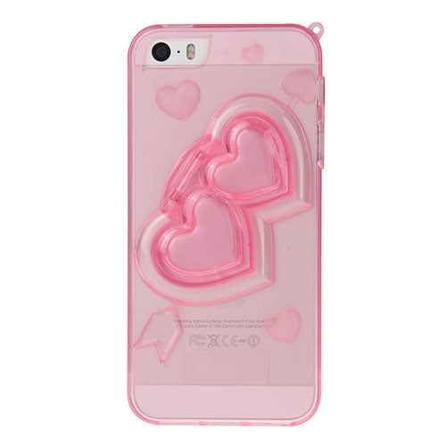 3D Love Heart Pattern TPU Protective Case with Holder & Lanyard for iPhone 5 & 5s & SE