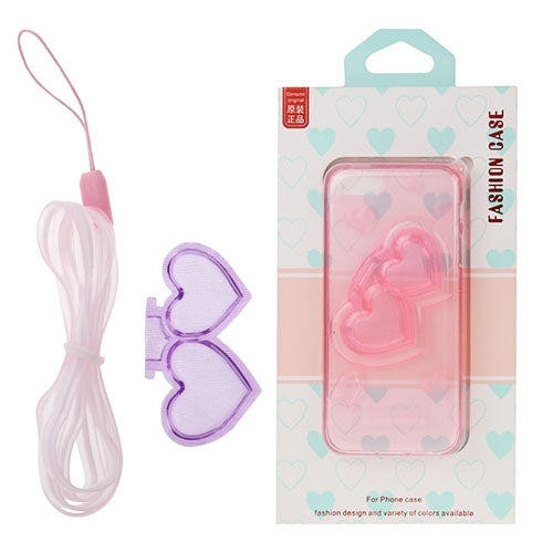 3D Love Heart Pattern TPU Protective Case with Holder & Lanyard for iPhone 5 & 5s & SE