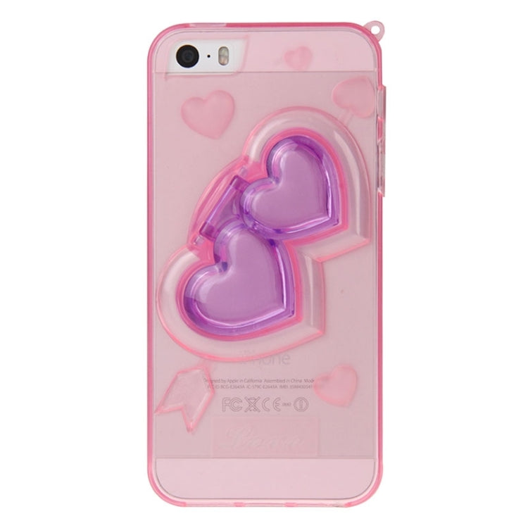 3D Love Heart Pattern TPU Protective Case with Holder & Lanyard for iPhone 5 & 5s & SE