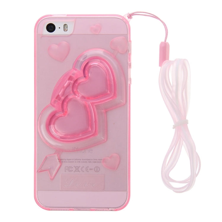 3D Love Heart Pattern TPU Protective Case with Holder & Lanyard for iPhone 5 & 5s & SE
