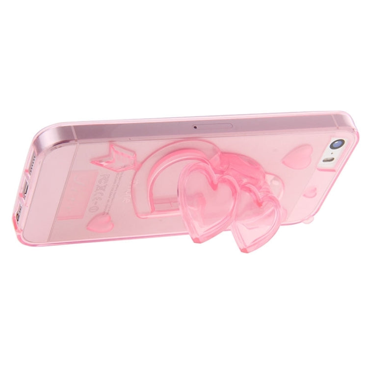 3D Love Heart Pattern TPU Protective Case with Holder & Lanyard for iPhone 5 & 5s & SE